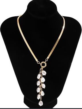 Gold Pearl Drop Y Necklace - Women Jewelry